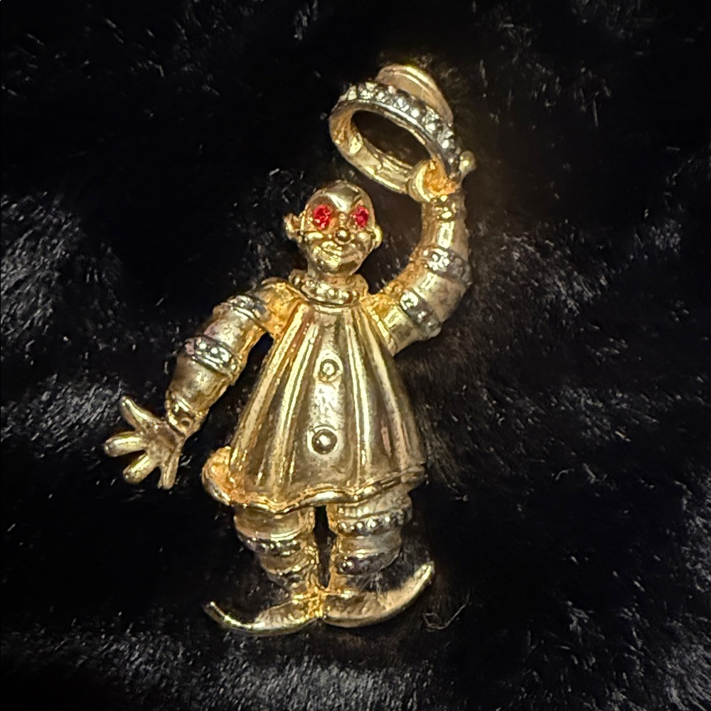 Gold Clown Brooch with Red Accents